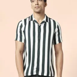 People by Pantaloons Green Slim Fit Striped Shirt-image-70