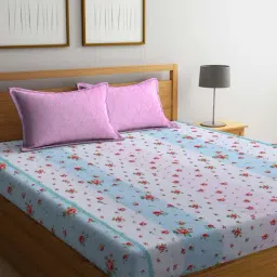 Klotthe Floral Multicolor 300 TC Cotton Blend Double Book Fold Bed Sheet with 2 Pillow Covers-picture-22