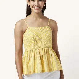 Akkriti by Pantaloons Mustard Cotton Striped Top-image-22