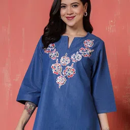 all about you Floral Embroidered Denim Top-image-11