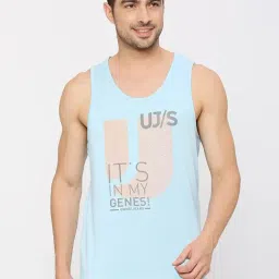UnderJeans by Spykar Ice Blue Regular Fit Printed Tank T-Shirt-image-57