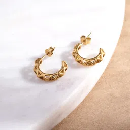 Palmonas Crown Etch Gold Half Hoop Earrings-image-44