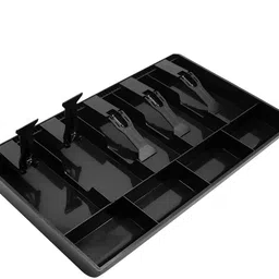 Delzon Plastic Cash Drawer 5 Bills 4 Coins ABS Cashier Storage Box Compartment, Store Cashier Coin Drawer Box for Petty Cash Money Storage Box – Black image 3