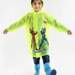 Babyhug Full Sleeves Hooded Raincoat Avengers Print - Green-image-48