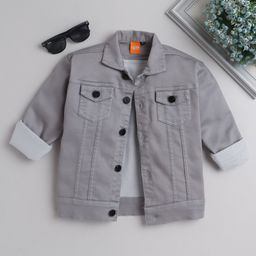 Ministitch Full Sleeves Solid Front Pocket Denim Jacket - Grey-picture-9