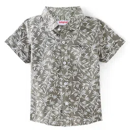 Babyhug 100% Cotton Woven Half Sleeves Regular Collar Shirt Leafy Print - White & Grey-picture-17