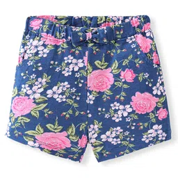 Babyhug Cotton Single Jersey Knit Mid Thigh Length Shorts Floral Print - Navy Blue-picture-18