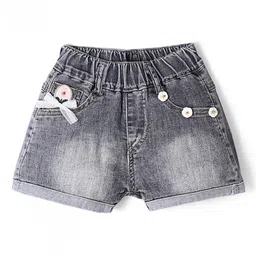 Kookie Kids Solid Shorts with Bow & Floral Applique - Grey-picture-18