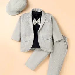 Robo Fry Lycra Knit Full Sleeves Solid Colour Textured Blazer T-Shirt & Trouser Set with Attached Bow - Charcoal Grey-picture-19