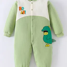 Kookie Kids Full Sleeves Winter Wear Romper With Dino Print & Applique - Olive Green-picture-13