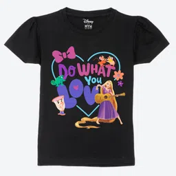 Wear Your Mind Cotton Disney Tangled Featuring Half Sleeves Rapunzel Printed Tee - Black-picture-12