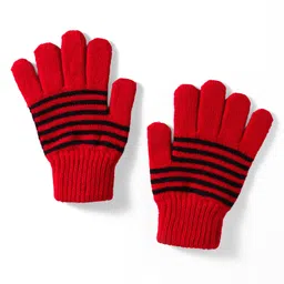 Model Knitted Striped Gloves - Red-picture-24