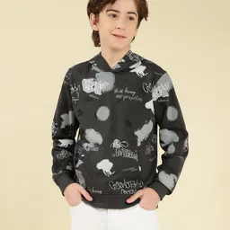 Lil Tomatoes Cotton Looper Knit Full Sleeves Typography Printed Light Winter Hooded Sweatshirt - Charcoal Grey-image-95