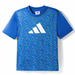 ADIDAS KIDS Cotton Knit Half Sleeves T-Shirt with Logo Graphic - Blue-image-67