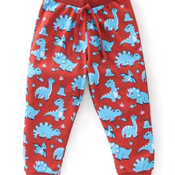 Babyhug Cotton Knit Lounge Pants Dino Print Pack of 2 - Red & Blue image 2