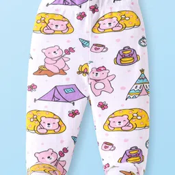 Babyhug Interlock Knit Bootie Leggings with Polka Dots & Bear Print Pack of 3 - Yellow White & Pink image 2