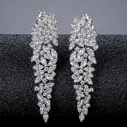 Peora Silver Plated Cubic Zirconia Contemporary Drop Earrings image 1