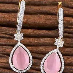 MODE & MINIMAL Gold-Plated Cubic Zirconia Studded Teardrop Shaped Drop Earrings-picture-44