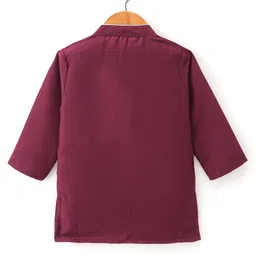 Babyoye Woven Full Sleeves Floral Embroidered Kurta Dhoti Set - Dark Red image 3