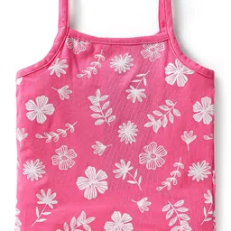 Babyoye Cotton Elastane Knit Sleeveless Slip With Floral Print Pack Of 3 - Purple Yellow & Pink image 3