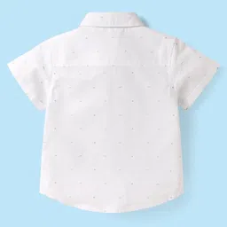 ToffyHouse Poplin Woven Half Sleeves Shirt & Shorts Set with Suspenders & Bow with Moustache Print - White & Olive Green image 3