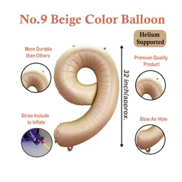 decor mantra Decormantra 9 Nine 32 Inch Number Foil Balloon For 9th Birthday Decoration Kit Items -Pack of 14-BEIGE image 3