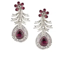 DIVASTRI Rhodium Plated Artificial Stones Studded Contemporary Drop Earrings image 2