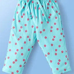 Doodle Poodle 100% Cotton Knit Half Sleeves NightsuitWith Happiness Is Power Text & Floral Print - White & Light Blue image 4