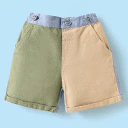 ToffyHouse Poplin Woven Half Sleeves Shirt & Shorts Set with Suspenders & Bow with Moustache Print - White & Olive Green image 4