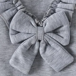 Kookie Kids Full Sleeves Solid Colour Winter Top With Frill & Bow Detailing - Grey image 5