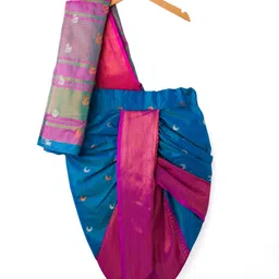 Bhartiya Paridhan Silk Woven with Half Puffed Sleeves Blouse And Zari Bordered Nauvari Saree - Royal Blue image 5