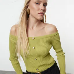 Trendyol Women Ribbed Off-Shoulder Long Sleeves Pullover-image-98