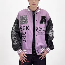 HERE&NOW Men Colourblocked Varsity Jacket with Embroidered image 4