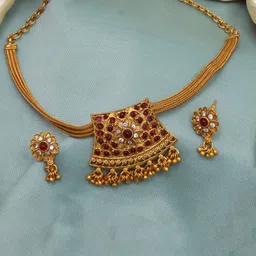 Diksha collection Brass-Plated Stone Studded & Beaded Matte Finish Jewellery Set-picture-25
