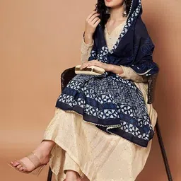 AKSHADEEP Women Jaipur Block Print Pure Cotton Block Print Dupatta with Gotta Patti image 3