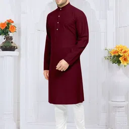 WOOMNY Men Solid Kurta with Pyjamas-image-9