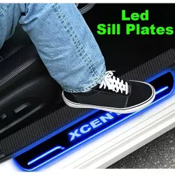 Auto Pearl Car Door Foot Step Led Sill/Scuff Plates Mirror Finish Black Compatible For Hyundai Xcent 2018, LEDBlklPLATE_Blk_Xcent2018 (Set of 4) image 2