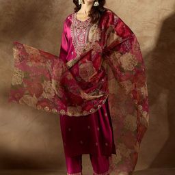 Indo Era Women Floral Embroidered Regular Kurta with Trousers & With Dupatta-picture-33