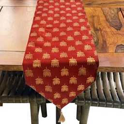 Pink Parrot Red & Yellow Woven Designed Tasseled TableRunner-image-49