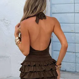 LULU & SKY Solid Halter Neck Layered Bodycon Mini Dress image 2