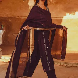 GoSriKi Ethnic Motifs Embroidered Round Neck Straight Kurta With Trousers & Dupatta image 4