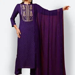 Anni Designer Women Embroidered Regular Thread Work Kurta with Trousers & With Dupatta image 1