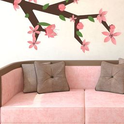 LANSTICK Pink & Brown Tree With flower Printed Waterproof Wallpaper-picture-5
