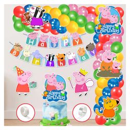 Zyozi Peppa Pig Theme Balloon arc decoration Pig Theme Birthday Multi Colour - Pack of 60-picture-3
