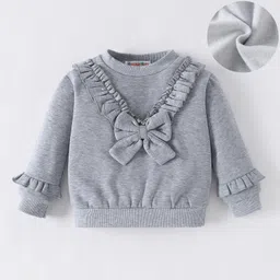 Kookie Kids Full Sleeves Solid Colour Winter Top With Frill & Bow Detailing - Grey-picture-24