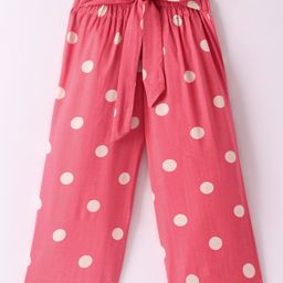 CrayonFlakes Polka Dots Printed Palazzo With Attached Belt - Red-picture-44