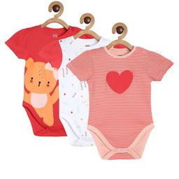 MINI KLUB Cotton Knit Half Sleeves Heart Printed & Striped Onesies - Multi Colour-picture-36