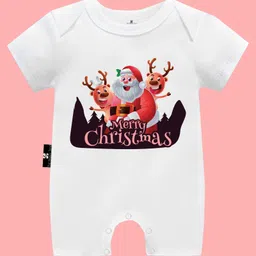 The Peppy Tend Christmas Theme 100% Cotton Half Sleeves Merry Christmas Text Printed Romper - White-picture-24