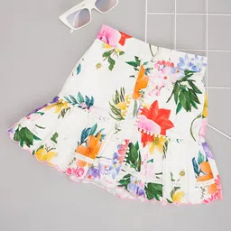 Pantaloons Junior Cotton Floral Printed & Lace Embellished Skirt - White-image-73