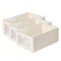 House of Quirk Durable And Versatile Closet Drawer Organizers And Storage Baskets, Rectangle Storage Boxes, Fabric Storage Containers For Pants, Shirt, Sweaters, Bra Panty, Socks Beige - Pack Of 3-picture-7